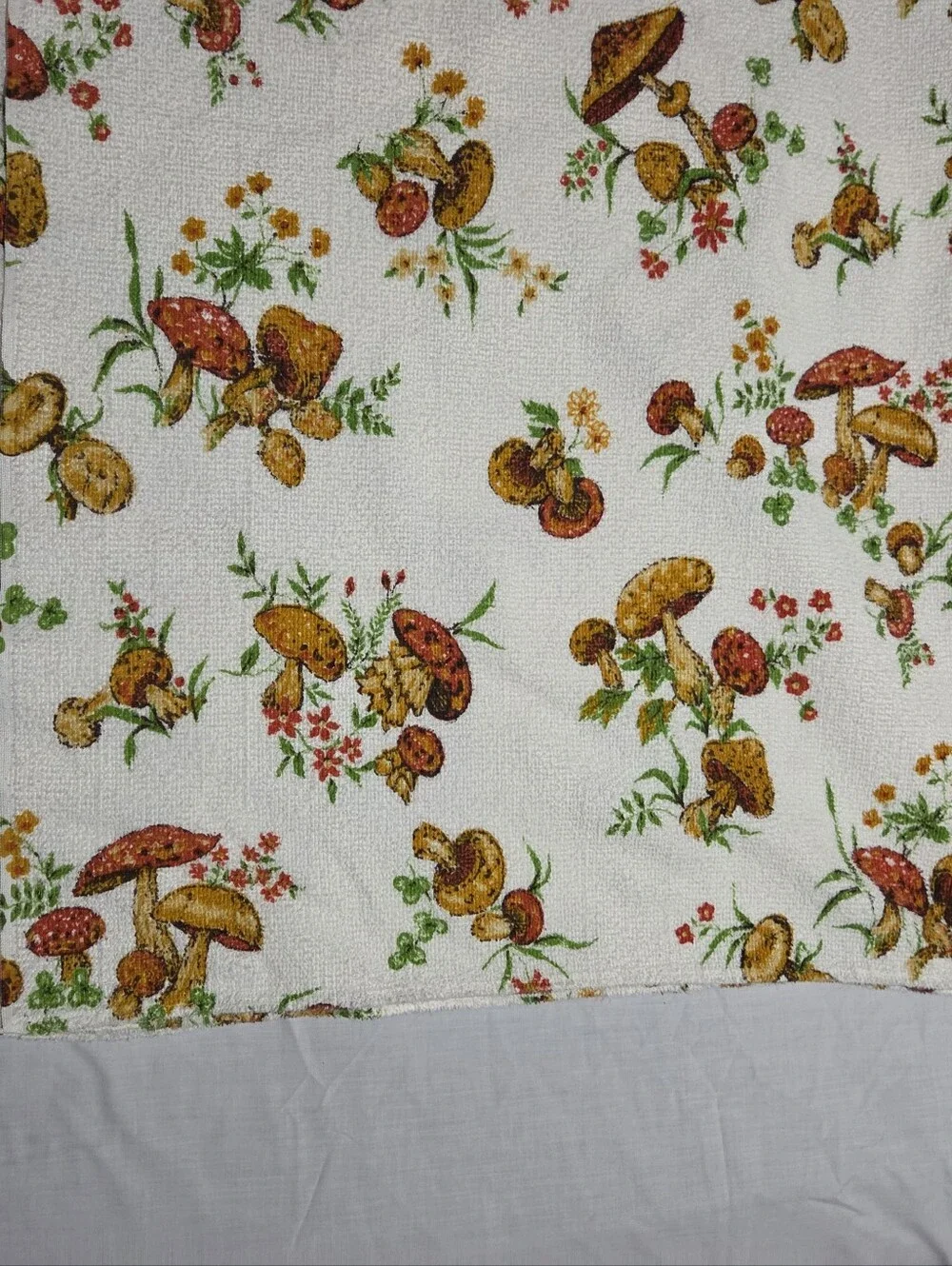 Vintage 70s Mushroom Print Terrycloth Tablecloth 50